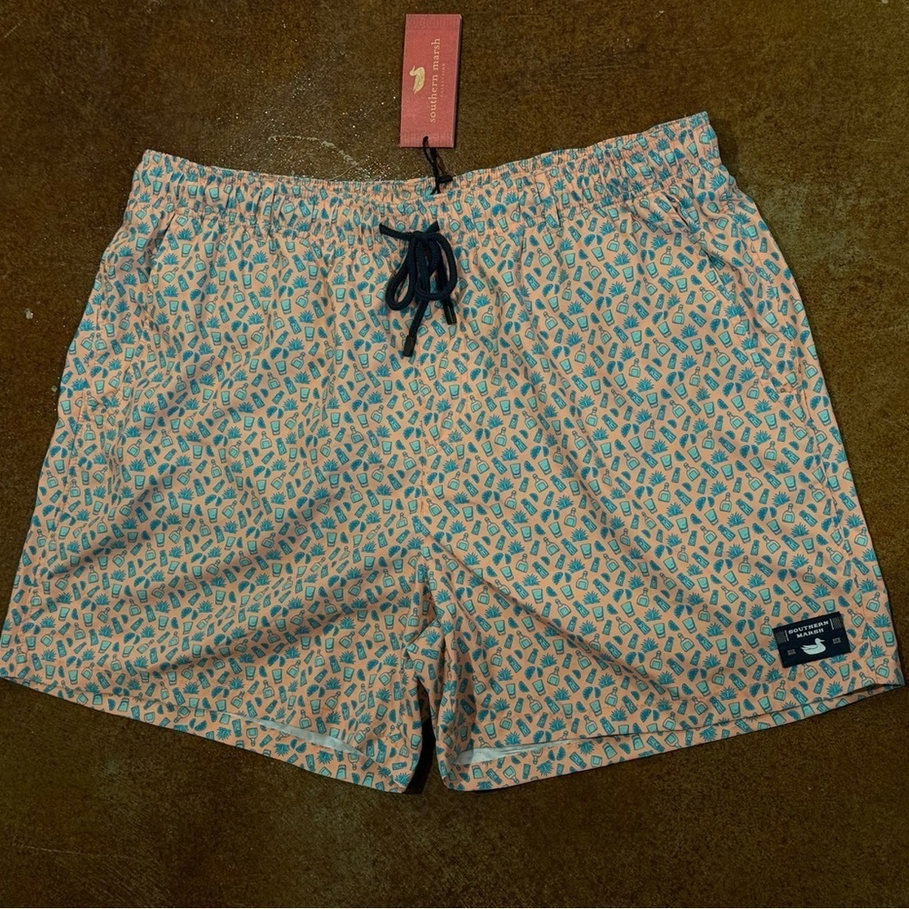 NWT Men’s SOUTHERN MARSH Harbor swim trunks- Salt & Lime. Peach/teal limes - Picture 4 of 5